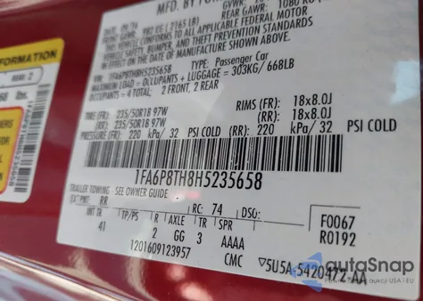 2017 Ford Mustang Ecoboost/Ecoboost Premium из США, поврежденный, VIN 1FA6P8TH8H5235658